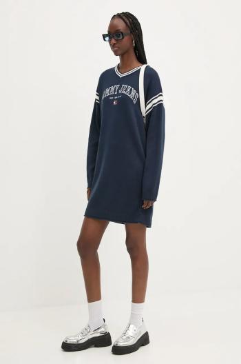 Bavlnené šaty Tommy Jeans tmavomodrá farba, mini, oversize, DW0DW19807