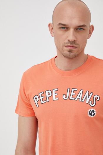 Bavlnené tričko Pepe Jeans Alessio oranžová farba, s potlačou