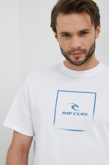 Bavlnené tričko Rip Curl Corp Icon Tee biela farba, s potlačou