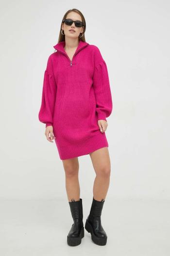 Šaty s prímesou vlny Karl Lagerfeld ružová farba, mini, oversize