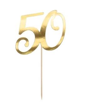 Dekorácia na tortu – 50 – narodeniny – Happy Birthday – zlatá – 20,5 cm (5900779172630)