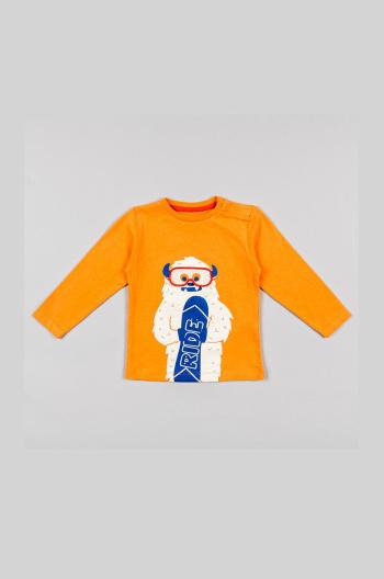 Detská bavlnená košeľa s dlhým rukávom zippy oranžová farba, s potlačou
