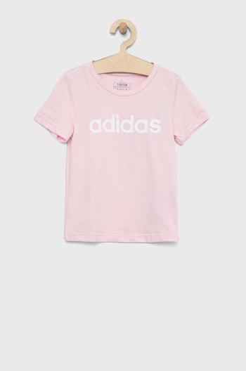 Detské bavlnené tričko adidas G LIN ružová farba