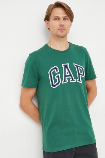 Bavlnené tričko GAP zelená farba, s nášivkou