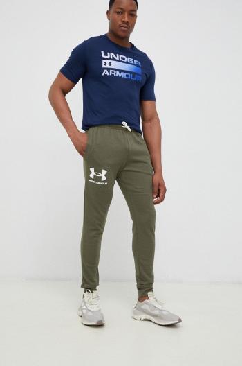 Nohavice Under Armour pánske, zelená farba, jednofarebné