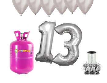 HeliumKing Hélium párty set na 13. narodeniny so striebornými balónmi