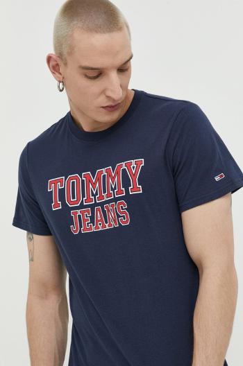 Bavlnené tričko Tommy Jeans tmavomodrá farba, s potlačou