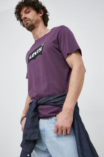 Bavlnené tričko Levi's fialová farba, s potlačou