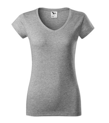 MALFINI Dámske tričko Fit V-neck - Tmavošedý melír | XS