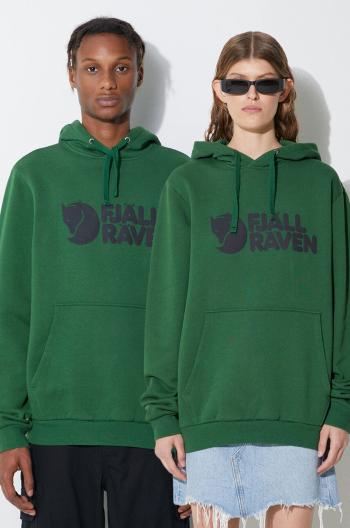 Bavlnená mikina Fjallraven Logo Hoodie zelená farba, s kapucňou, s potlačou, 84144