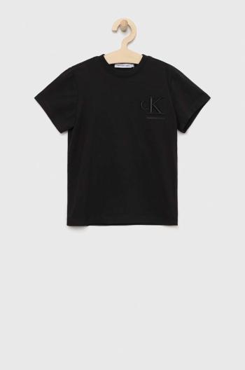 Detské tričko Calvin Klein Jeans čierna farba, s nášivkou