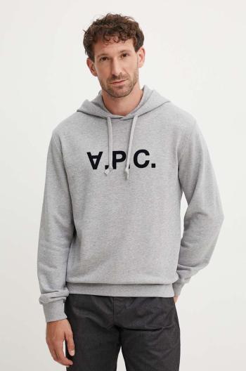 Bavlnená mikina A.P.C. hoodie standard grand vpc GOTS šedá farba, s kapucňou, s nášivkou, COHBN.M27908