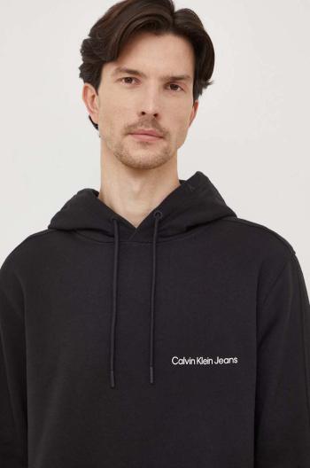 Bavlnená mikina Calvin Klein Jeans pánska,čierna farba,s kapucňou,jednofarebná,J30J324620