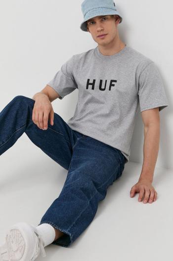 Bavlnené tričko HUF šedá farba, s potlačou