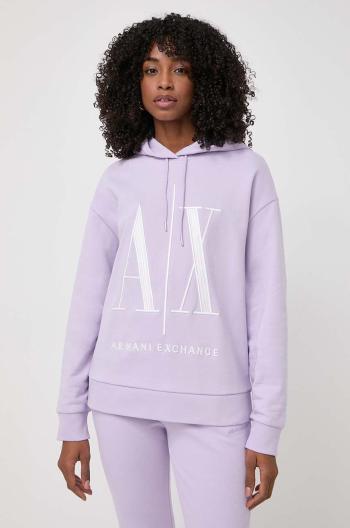 Bavlnená mikina Armani Exchange dámska, fialová farba, s kapucňou, s nášivkou, 8NYM52 YJ68Z