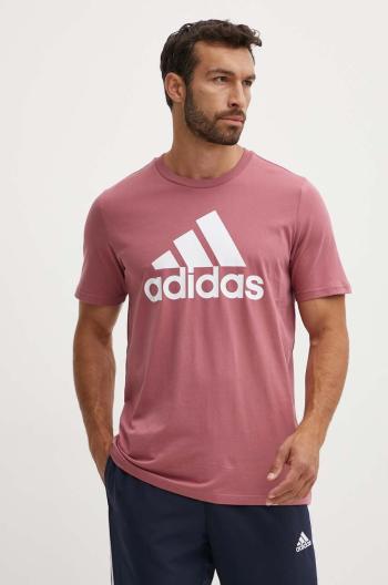 Bavlnené tričko adidas Essentials pánske, ružová farba, s potlačou, IX0137