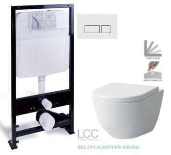 PRIM - predstenový inštalačný systém s bielym tlačidlom 20/0042 + WC LAUFEN PRO LCC RIMLESS + SEDADLO PRIM_20/0026 42 LP2