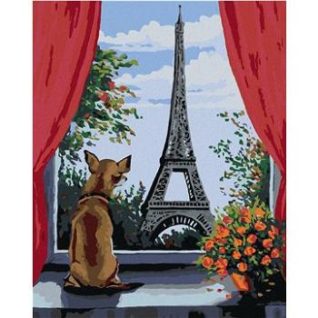 Maľovanie podľa čísel – Psík v okne a výhľad na Eiffelovku (HRAmal01138nad)