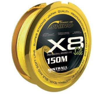 Mistrall splietaná šnúra shiro silk braided line x8 fluo 150 m-priemer  0,21 mm / nosnosť 24,1 kg