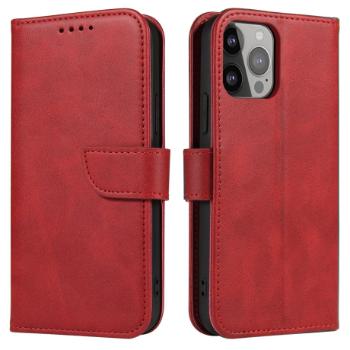 MG Magnet knižkové kožené puzdro na iPhone 14 Plus, červené