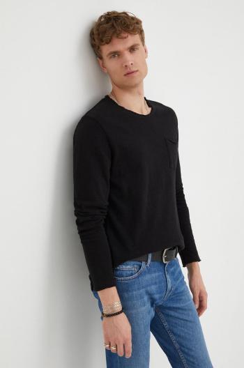 Bavlnené tričko s dlhým rukávom Young Poets Society čierna farba, jednofarebné