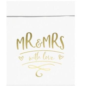 Papierové vrecká na sladkosti Mr & Mrs biele – Svadba – 13 × 14 cm – 6 ks (5900779101920)