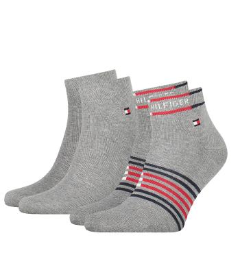 TOMMY HILFIGER - 2PACK Breton stripe gray quarter ponožky-39-42