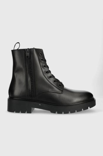 Kožené členkové topánky Calvin Klein Jeans Combat Mid Laceup Boot W Zip pánske, čierna farba