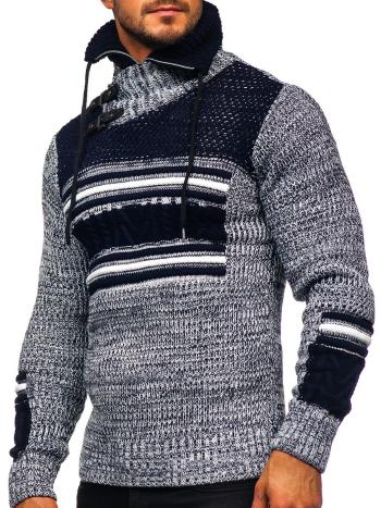 Tmavomodrý hrubý pánsky sveter zo stojačikom Bolf 2001