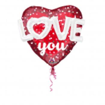 Amscan Fóliový balón červené srdce s bodkami - Love you