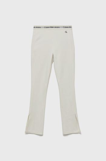 Detské nohavice Calvin Klein Jeans biela farba, jednofarebné