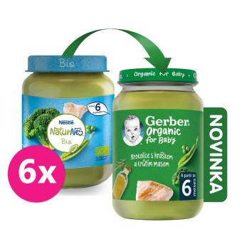 6x GERBER Organic detský príkrm brokolica s hráškom a morčacím mäsom 190 g