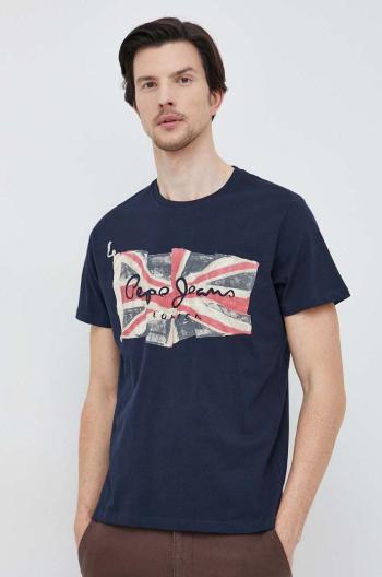 Bavlnené tričko Pepe Jeans Flag Logo tmavomodrá farba, s potlačou