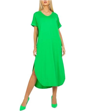 Zelené bavlnené oversize šaty s rázporkami vel. S