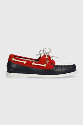 Kožené mokasíny Tommy Hilfiger TH BOAT SHOE RWB dámske, červená farba, na plochom podpätku, FW0FW07169