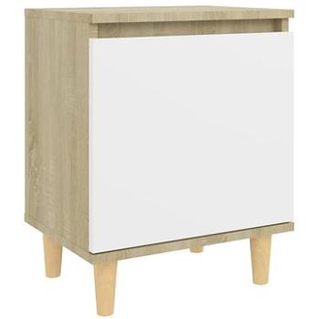 SHUMEE Nočný stolík s drevenými nohami dub sonoma a biely 40 × 30 × 50 cm, 805825
