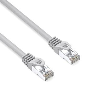 Síťový LAN kábel S/FTP patchcord, Cat.6a, RJ45 samec - RJ45 samec, 5 m, dvojité tieni, LSOH, sivý, 10 Gb/s, economy