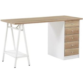 Písací stôl svetlé drevo s bielou 140 × 60 cm HEBER, 207876 (beliani_207876)