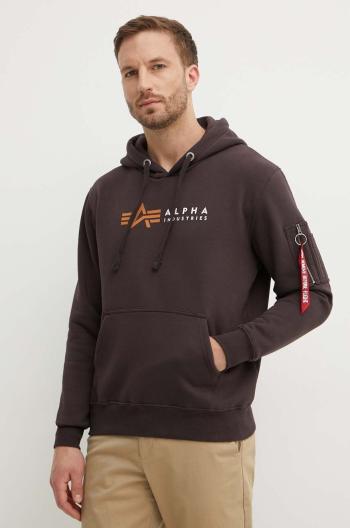 Mikina Alpha Industries Alpha Label Hoody 118331.696, pánska, hnedá farba, s kapucňou, s potlačou