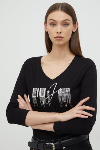 Bavlnené tričko s dlhým rukávom Liu Jo čierna farba