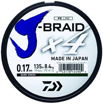 Daiwa splietaná šnúra j-braid 4 tmavo zelená 135m-priemer  0.25 mm / nosnosť 14,4 kg