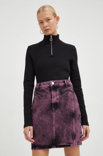 Rifľová sukňa Gestuz fialová farba, mini, rovný strih