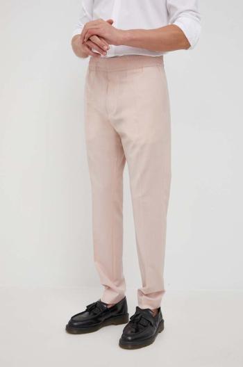 Vlnené nohavice Hugo pánske, béžová farba, rovné