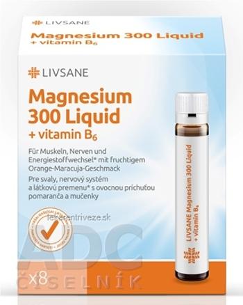 LIVSANE Tekuté Magnézium 300 + vitamín B6 ampulky 8x30 ml (240 ml)