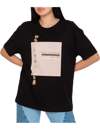 čierne dámske bavlnené voĺné tričko s potlačou vel. L