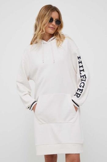 Bavlnené šaty Tommy Hilfiger béžová farba, mini, oversize