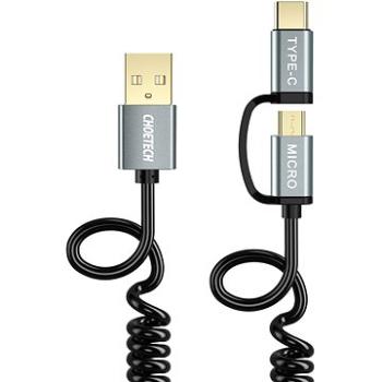 ChoeTech 2 in 1 USB to Micro USB + Type-C (USB-C) Spring Cable 1,2 m (XAC-0012-101BK)