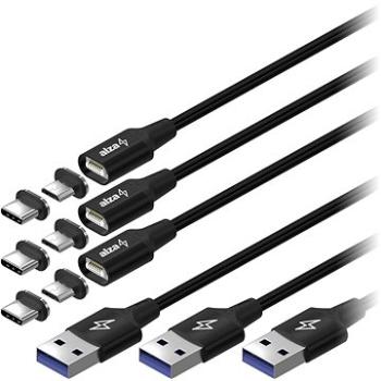 AlzaPower MagCore 2 in 1  USB-C + Micro USB, 5 A, Multipack 3 ks, 1 m čierny (APW-CBMG50310B)