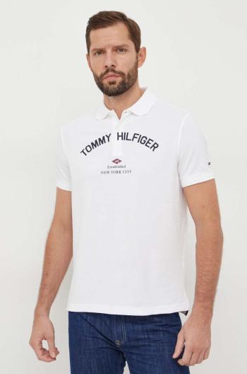 Bavlnené polo tričko Tommy Hilfiger biela farba, s potlačou, MW0MW33587