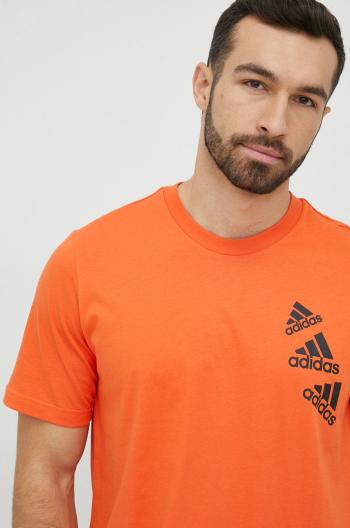 bavlnené tričko adidas oranžová farba, s potlačou